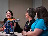 Lori Cothrun (Bookmans), Denise Gary (Kids Need to Read), and Shelby McBride (Arizona Browncoats) are the panelists for “Fans Giving Back,” sponsored by Arizona Browncoats. © Bruce Matsunaga