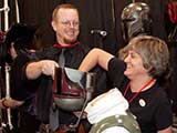 Denise pulls the winning tickets out of the Mando helmet. © Bruce Matsunaga