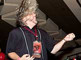 PJ plays air guitar to Living on a Prayer while being introduced as a Fashion Geektacular judge. © Bruce Matsunaga